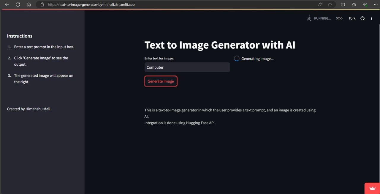 Text to Image generator — a prompt rendered into a generated image